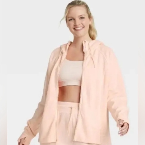 Full Zip Hooded Sweatshirt Fleece Large All in Motion Blush Pink Hoodie new - Picture 1 of 7